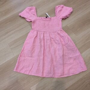 J Crew NWT Pink Linen Gathered Mini Dress Size M